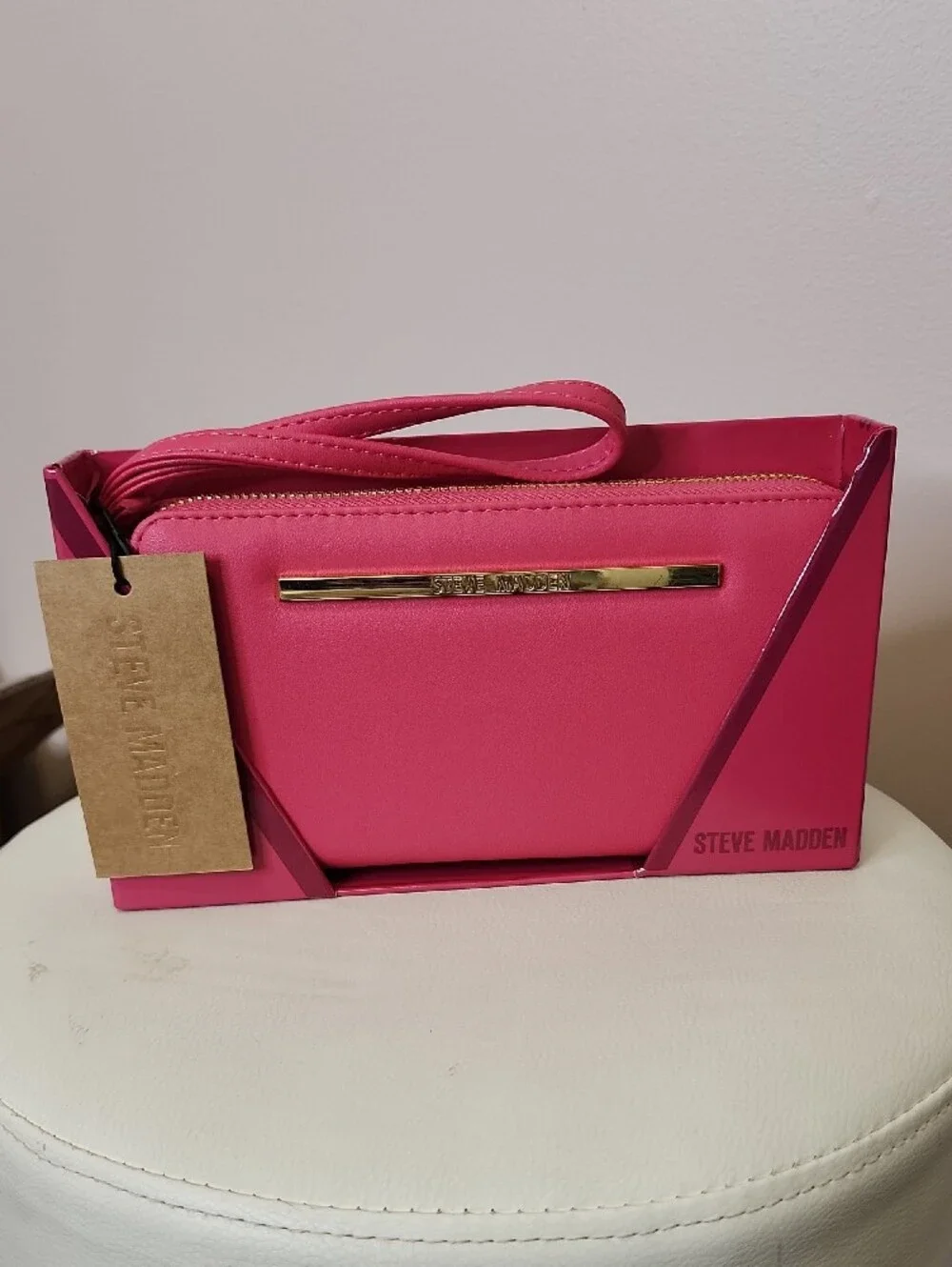Steve Madden Hot Pink Wristlet Clutch with Gold Accent